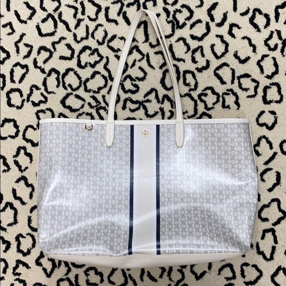 Tory Burch white Gemini Link Coated Tote